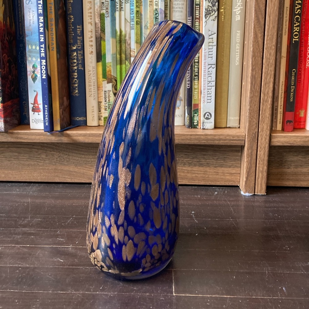 Blue and gold blown glass vase